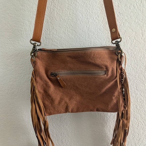 Brown and Tan Leather Fringe Crossbody Bag - Picture 3 of 5